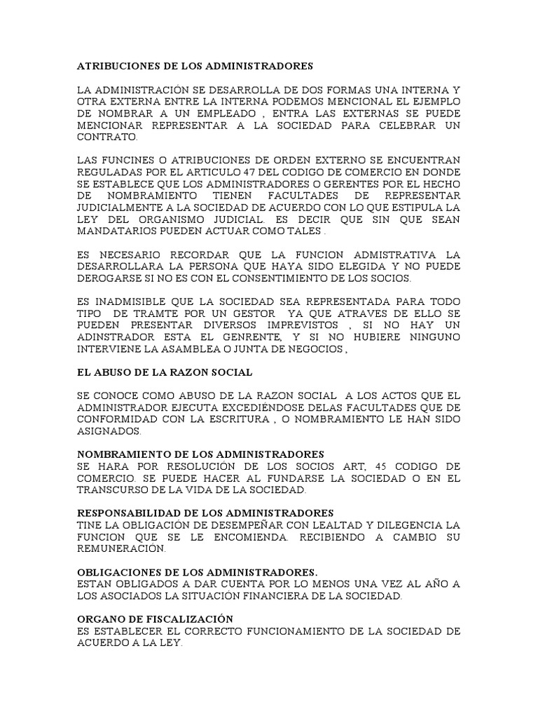 Atribuciones de Los Administradores | PDF