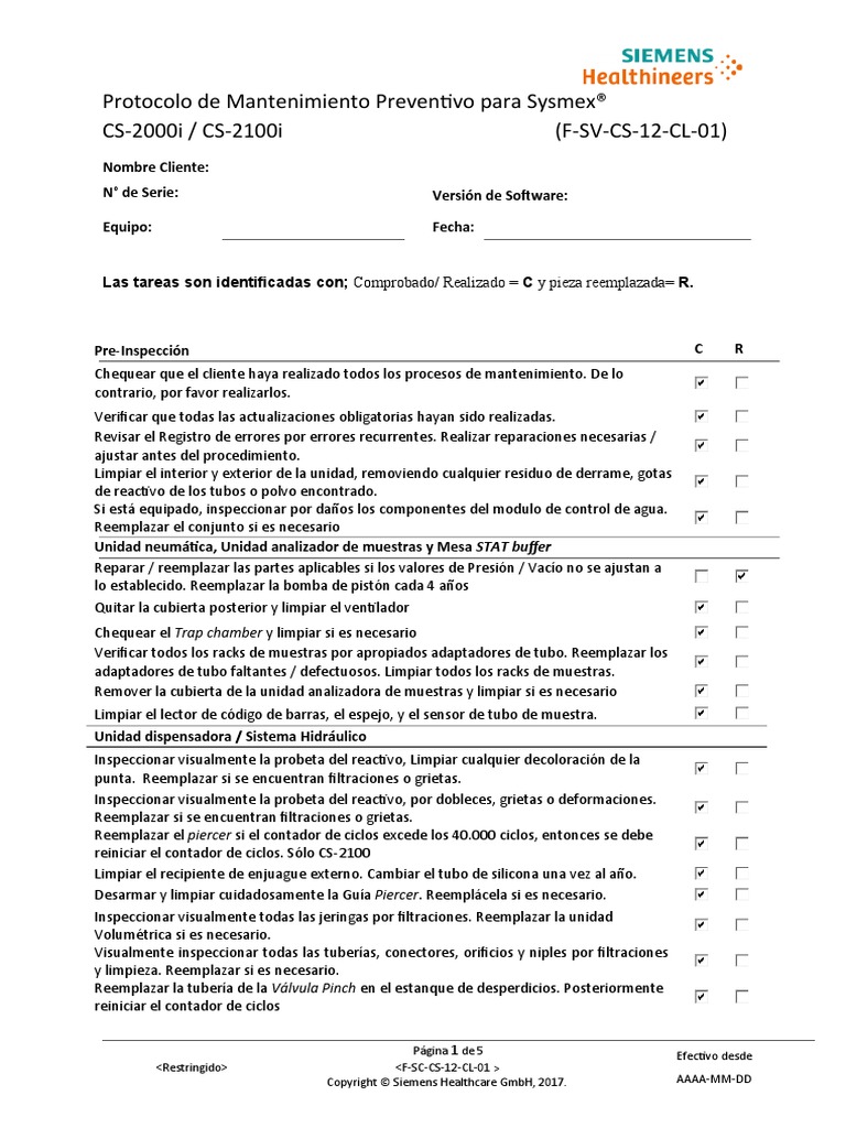 Protocolo de Mantenimiento Preventivo para Sysmex® CS-2000i - CS-21000i ...