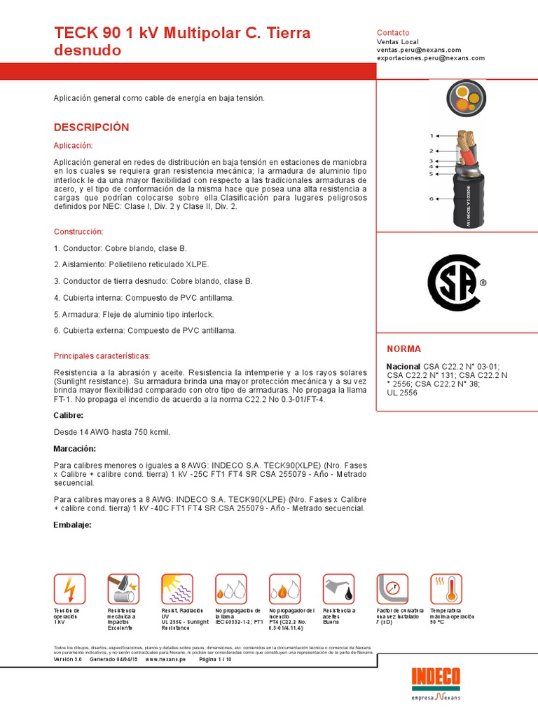 Cable Teck 90 1 kV Multipolar | PDF | Aislador (Electricidad ...