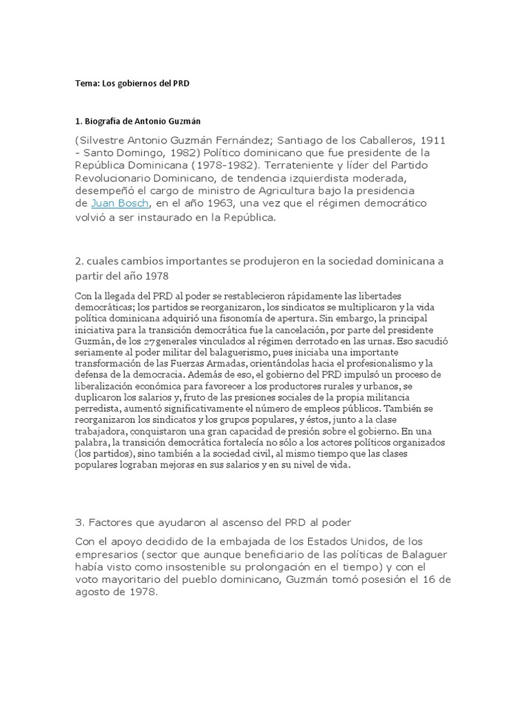 El ascenso y gobierno del PRD en la República Dominicana (1978-1986) | PDF