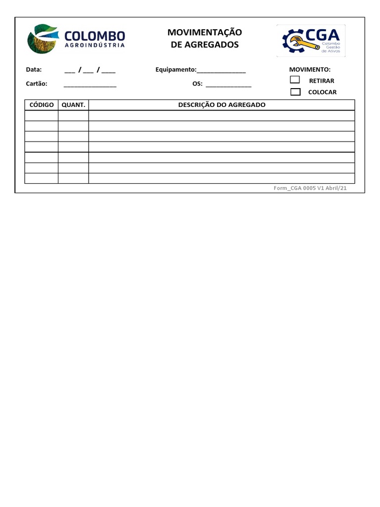 Form - Cga 00005 - Movimento de Agregados | PDF