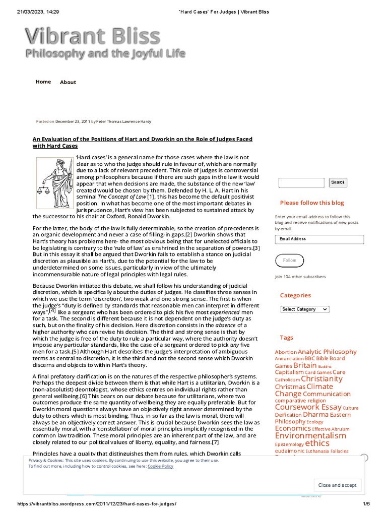 An Evaluation of The Positions of Hart and Dworkin On The Role of