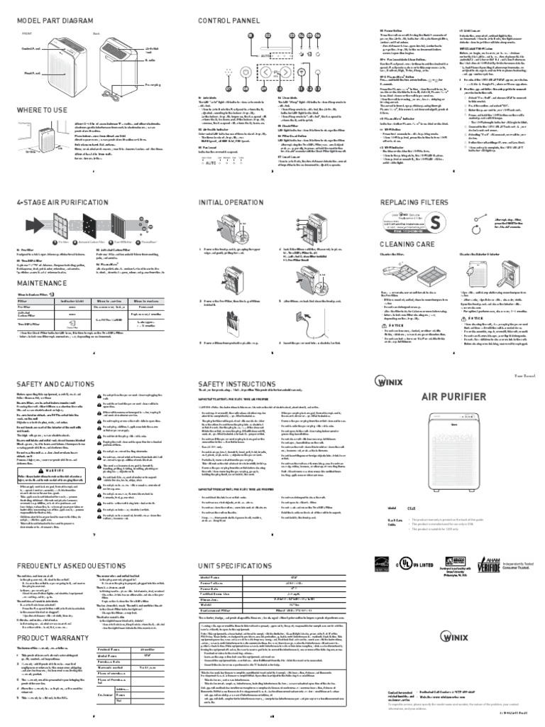 Winix Air Purifier Hepa Filter C545 Manual PDF Download Free PDF