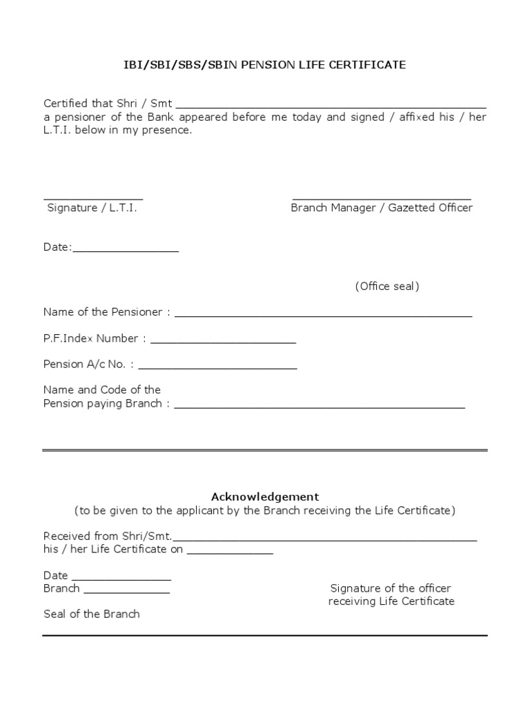 Life Certificate Bank Pensioner PDF