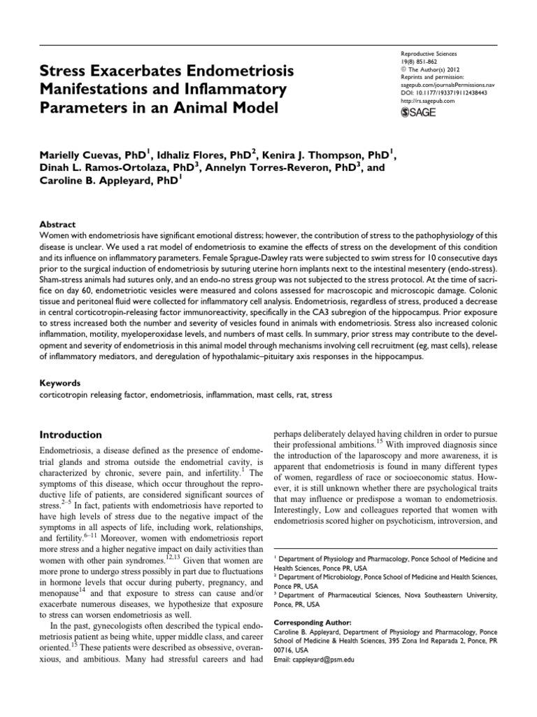 Stress Exacerbates Endometriosis Manifestations and Inflammatory