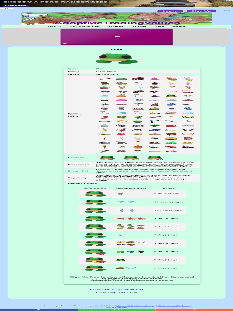 Roblox Adopt Me Trading Values What Is Frog Worth PDF PDF Computing