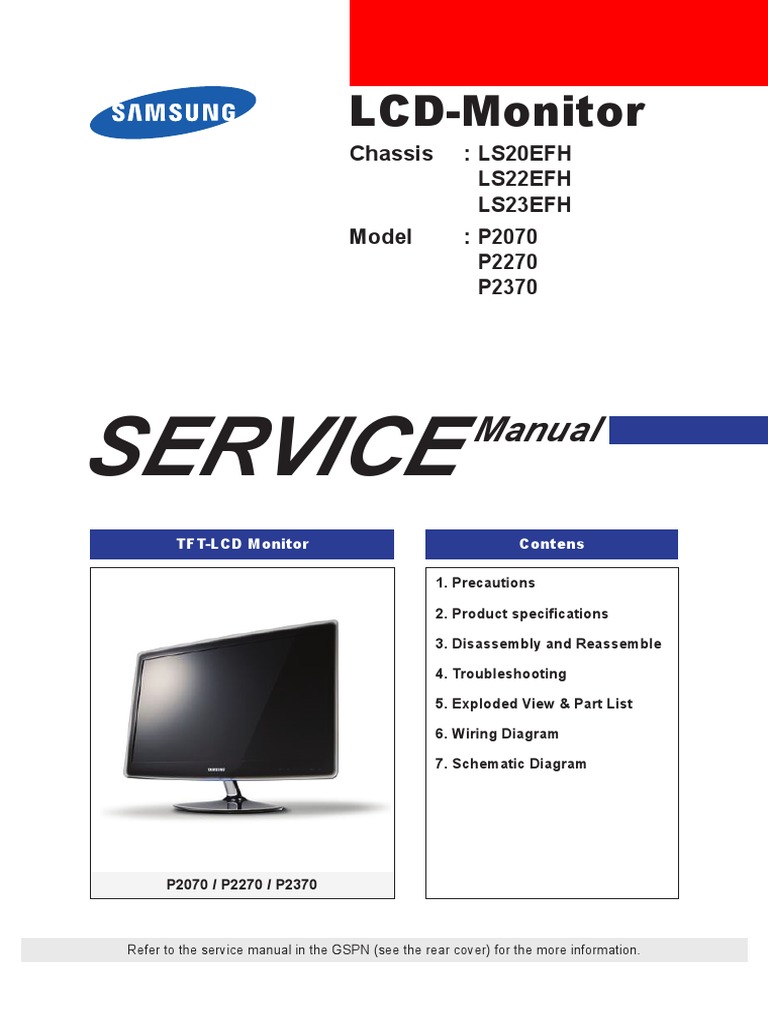 Samsung p2070 p2270 p2370 CH - Ls20efh Ls22efh Ls23efh LCD Monitor ...