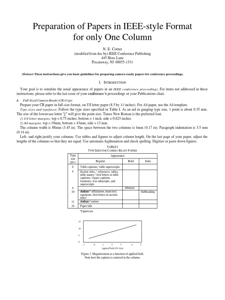 IEEE One Column Paper Formatting Guide | PDF | Bracket | International ...