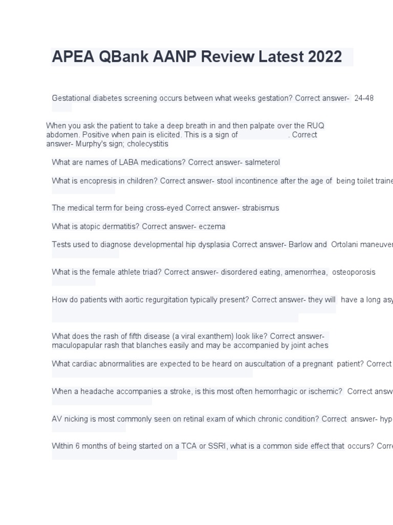 APEA QBank AANP Review Latest 2022 PDF Heart Valve Dermatitis