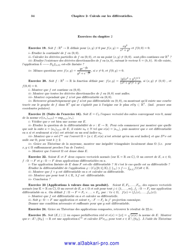 Série D'exercices Corrigés 3 Calcul Différentiel | PDF | Matrice ...