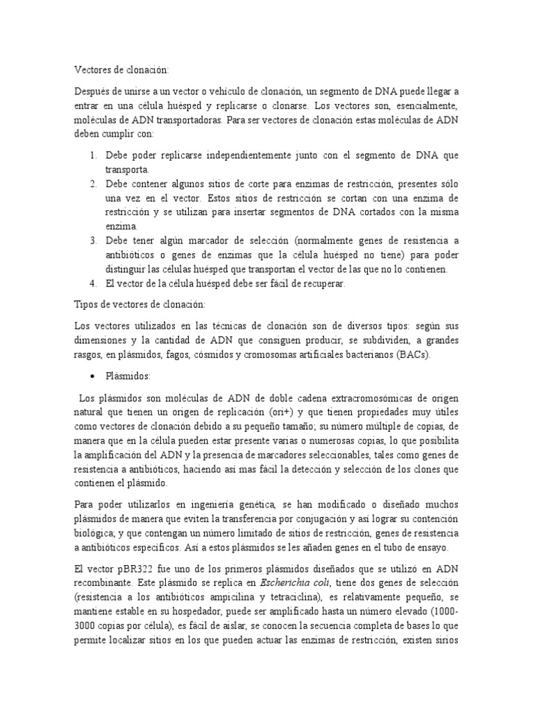 Vectores de Clonacion | PDF | Plásmido | Adn