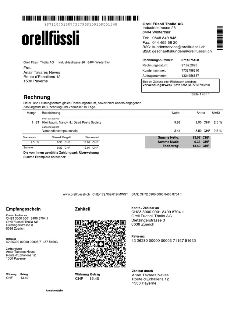Rechnung: 8711875168 Rechnungsnummer | PDF