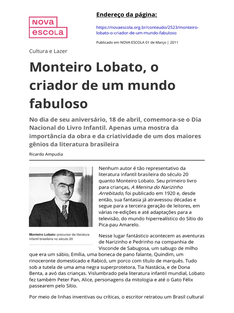 Monteiro Lobato BIOGRAFIA | PDF