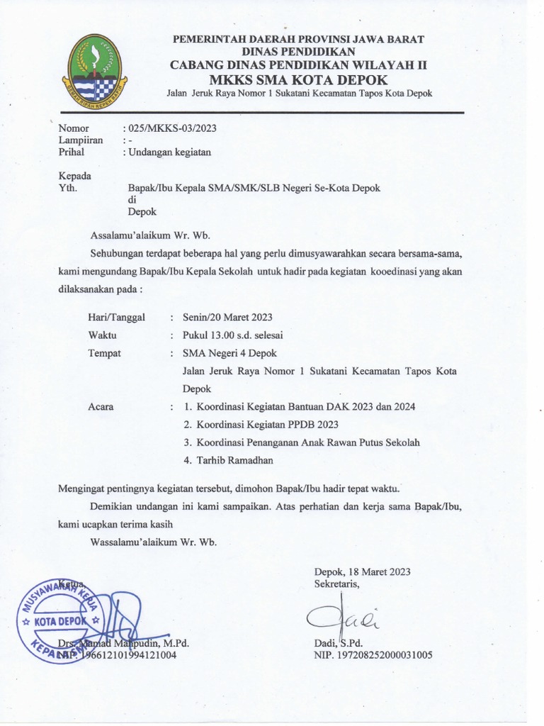 Undangan Rapat Koordinasi PDF | PDF