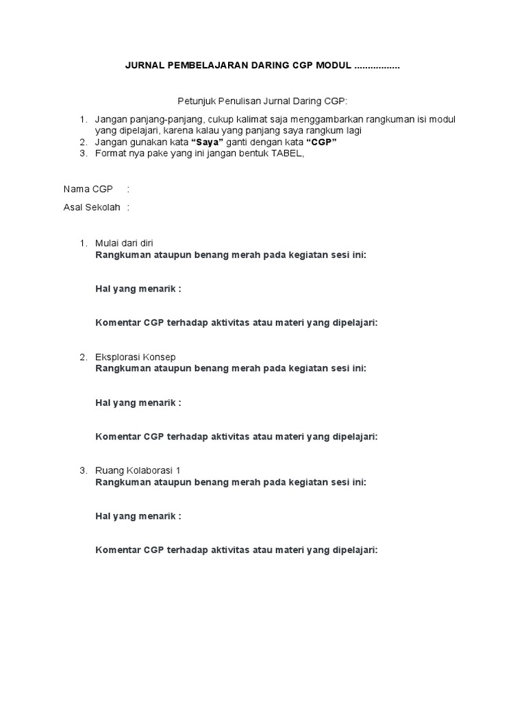 Jurnal Pembelajaran Daring CGP 2023 | PDF