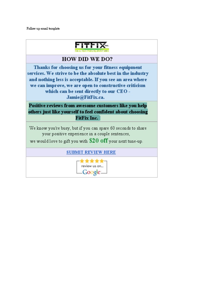 Follow Up Email Template PDF