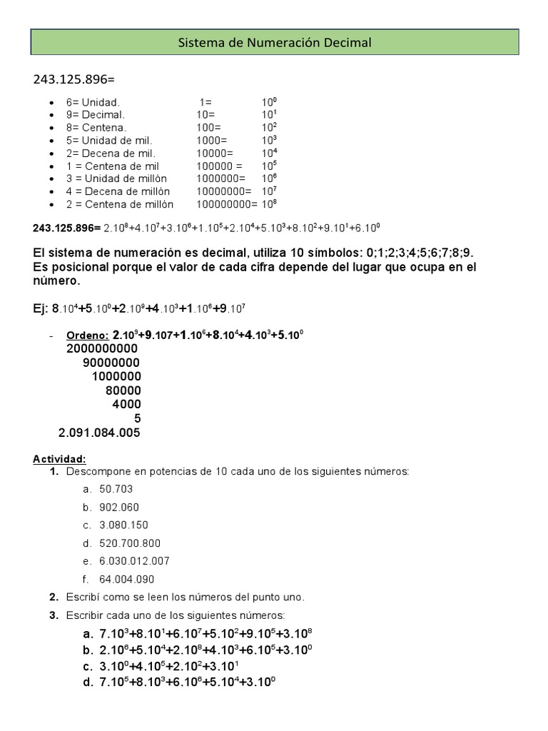 Sistema de Numeracion Decimal | PDF