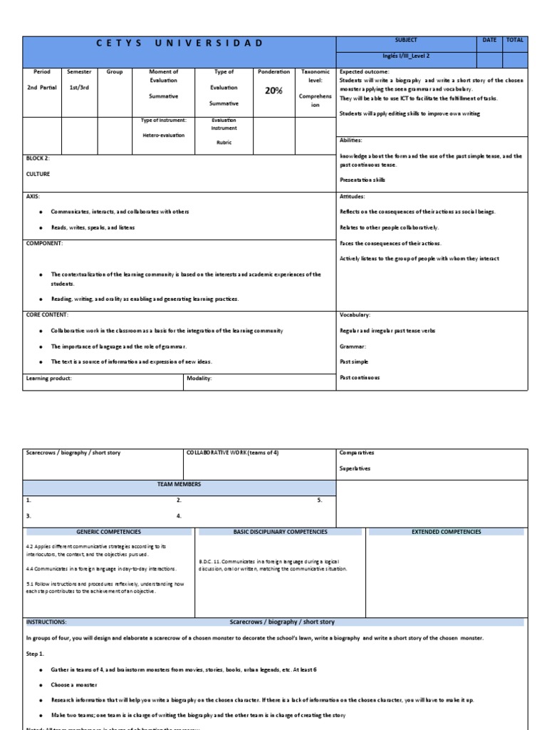 Scarecrow Partial 2 - English I - III Project Rubric | PDF | Learning ...