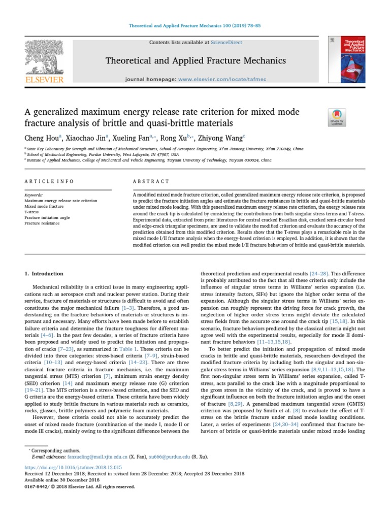 A Generalized Maximum Energy Release Rate Criterion For Mixed Mode ...
