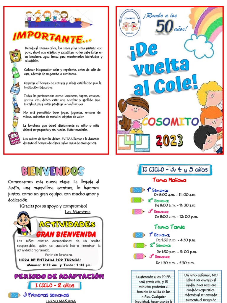 BOLETIN INICIO DE CLASES 2023 COSOMITO Actualizado | PDF