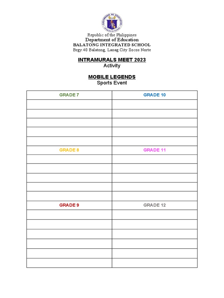 Intramurals Meet 2023-Mobile Legends | PDF