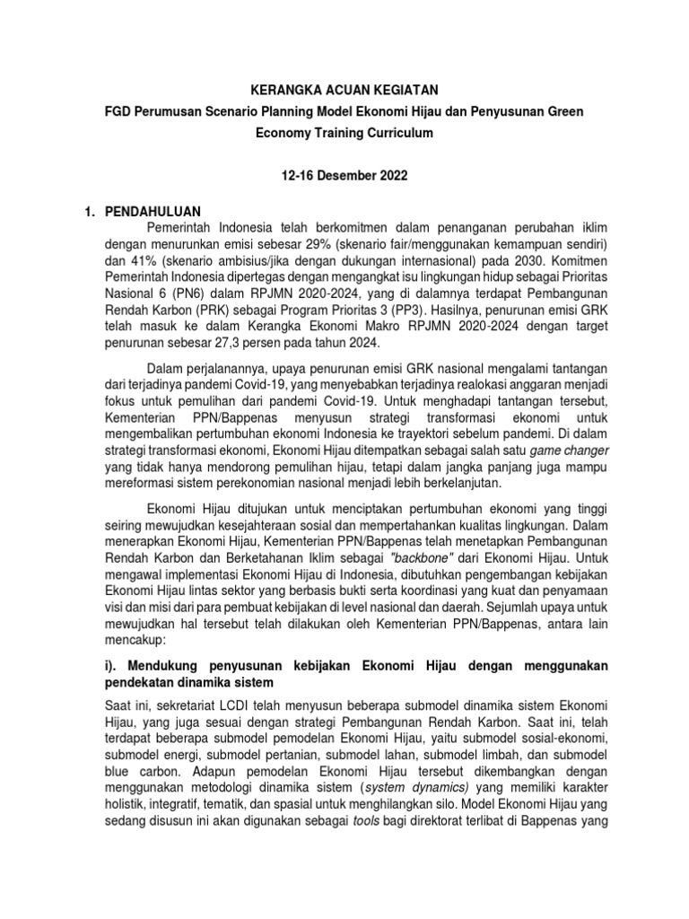 ToR FGD Scenario Planning Dan Formulation of Green Economy Training ...