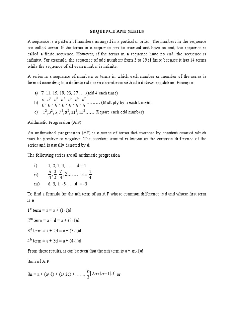 Sequence and Series Formulas ExplainedDOCUMENT SEQUENCE AND SERIES ...