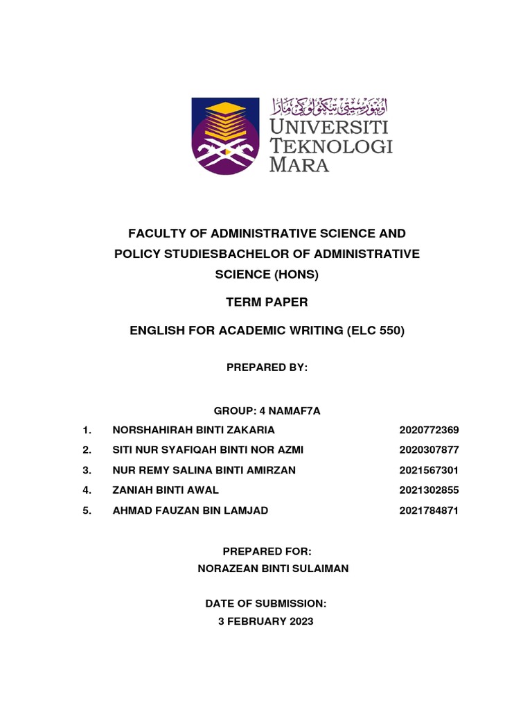 Elc 550 format term paper group 4 namaf7a final pdf tourism well