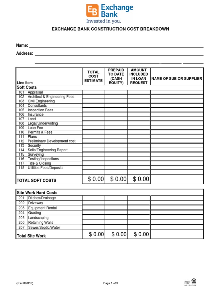 Exchange Bank Construction Cost Breakdown | PDF | Building Engineering ...