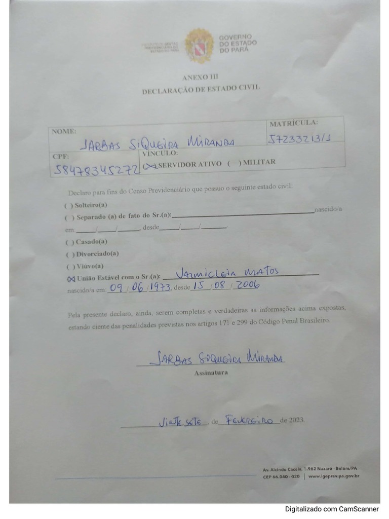 Declaração Estado Civil PDF
