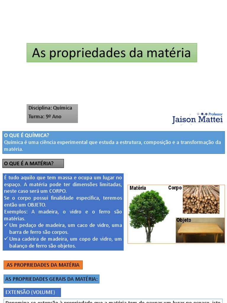 Propriedades da Matéria para 9º Ano | PDF | Matéria | Quilograma