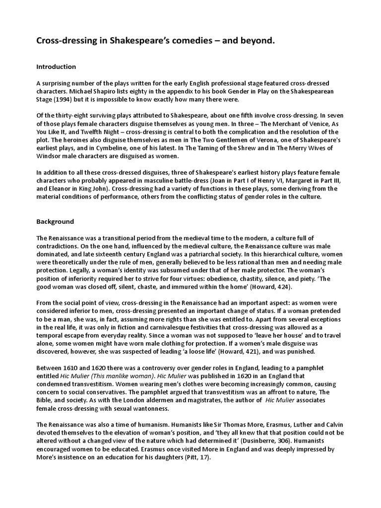 Shakespeare Crossdressing-Handout PDF | PDF | Cross Dressing | Twelfth ...
