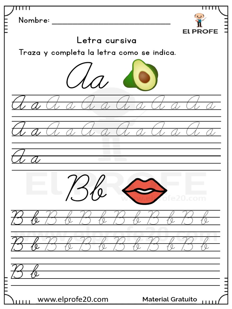 Fichas de Letra Cursiva Elprofe20 | PDF | Artes del Lenguaje y Comunicación, image size:768x1024