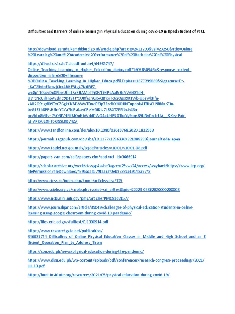 Barriers to Online PE Learning During COVID | PDF