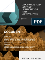 Document and Report Writeshop & QMS Orientation