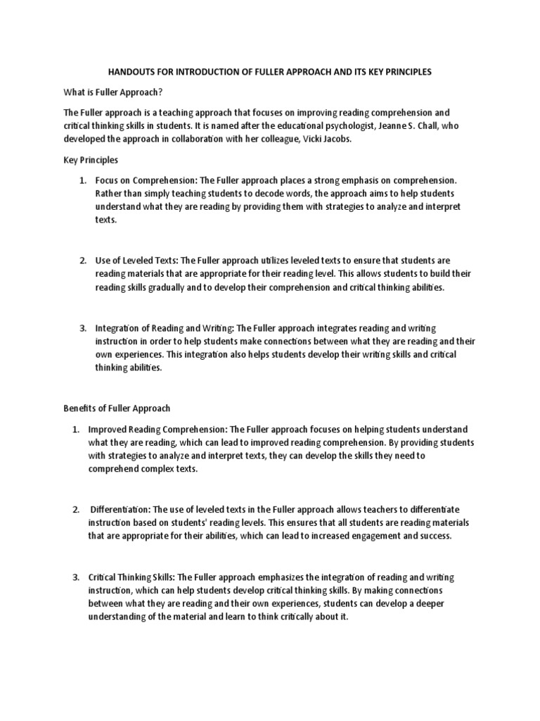 Fuller Approach Handouts | PDF | Reading Comprehension | Literacy