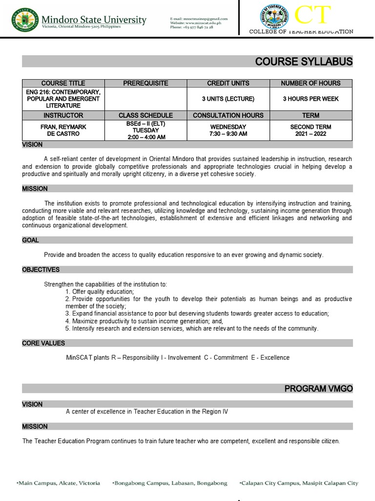 2026 Contemporary Literature Syllabus | PDF | Learning | Poetry