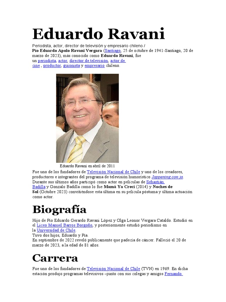 Eduardo Ravani: Legado en TV Chilena | PDF | Medios de comunicación en ...