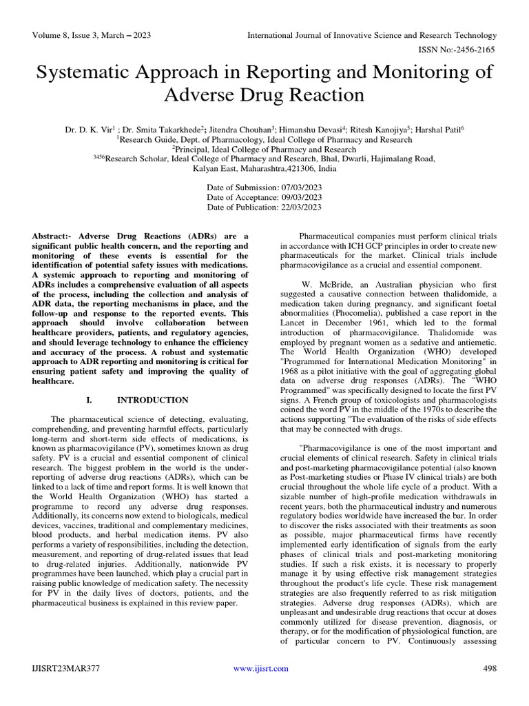 Monitoring Adverse Drug Reactions Systematically | PDF ...