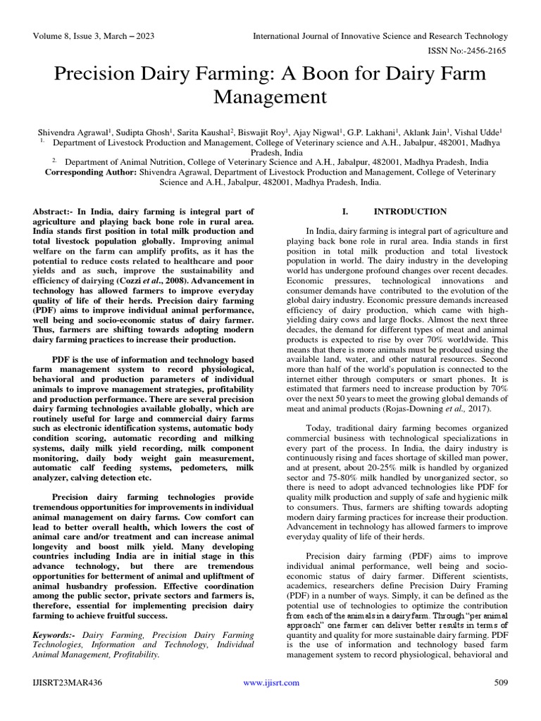 Precision Dairy Farming A Boon For Dairy Farm Management PDF Dairy