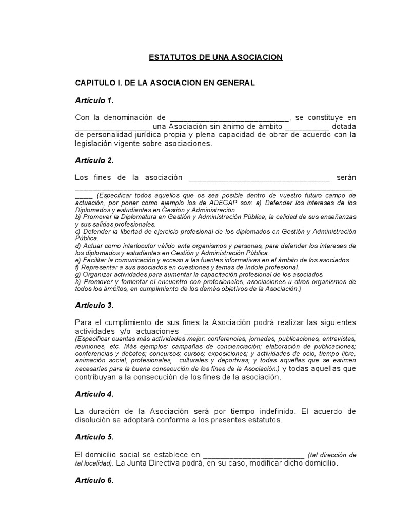 Modelo de Estatuto de Una Asociacion | PDF | Presupuesto | Presidentes ...