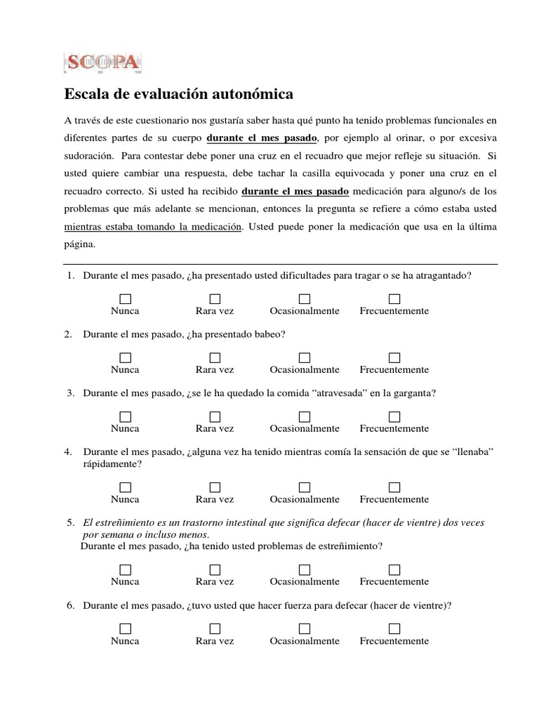 SCOPA AUT Spanish | PDF | Estreñimiento | Heces