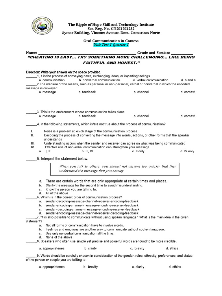 Oral Communication in Context Analyzing Models of Communication