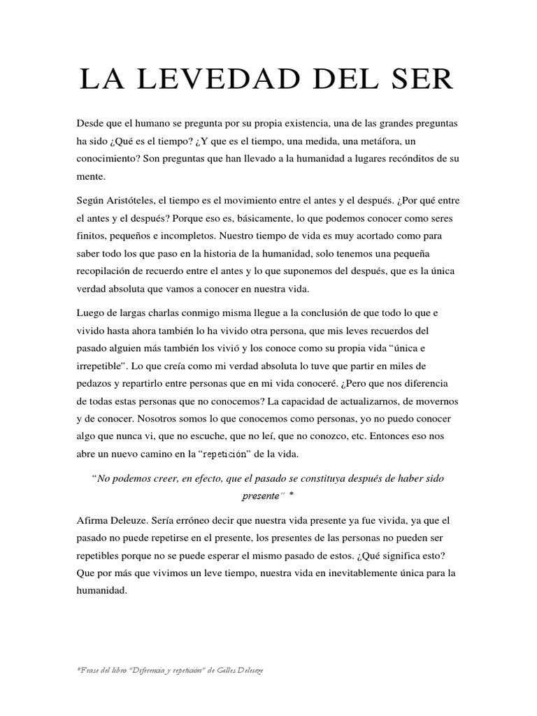 La levedad del ser PDF Metafísica Teorías filosóficas