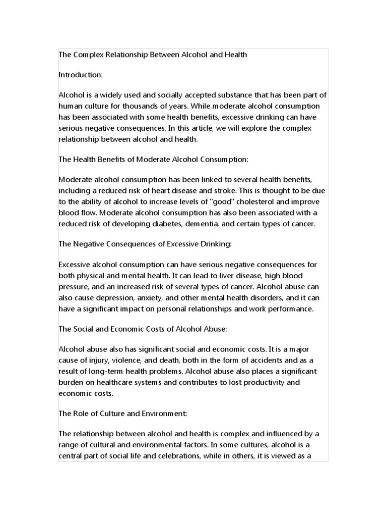 The Complex Relationship Between Alcohol and Health PDF Alcoholism