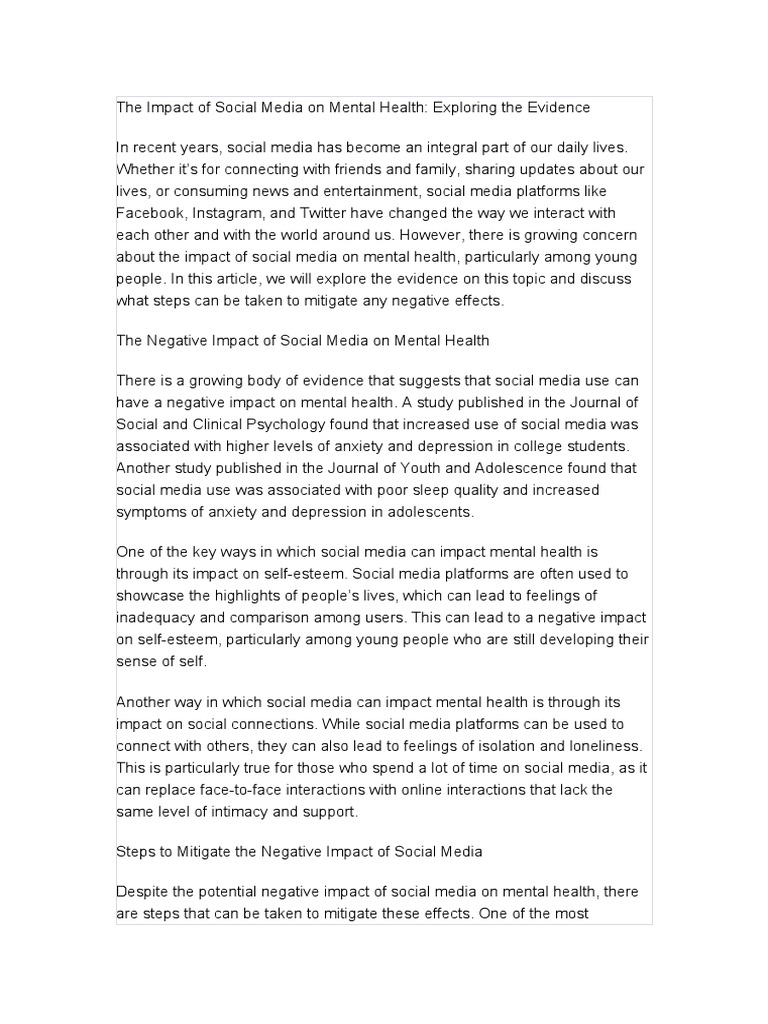 The Impact of Social Media On Mental Health - Exploring The Evidence ...