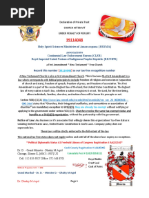 Declaration of Private Trust Church Affidavit