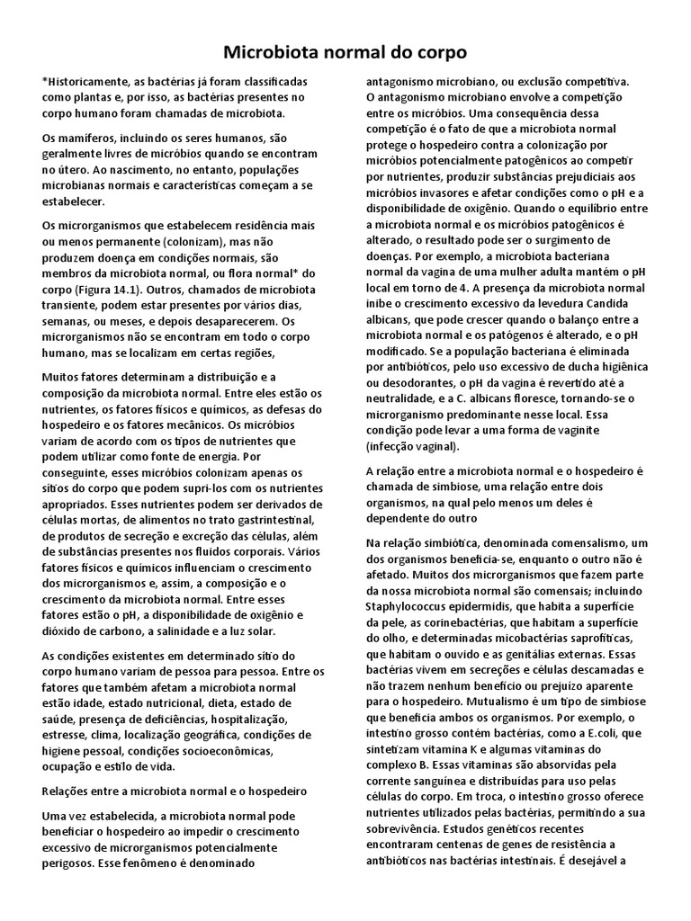 Microbiota Normal do Corpo Humano | PDF | Microrganismo | Bactérias