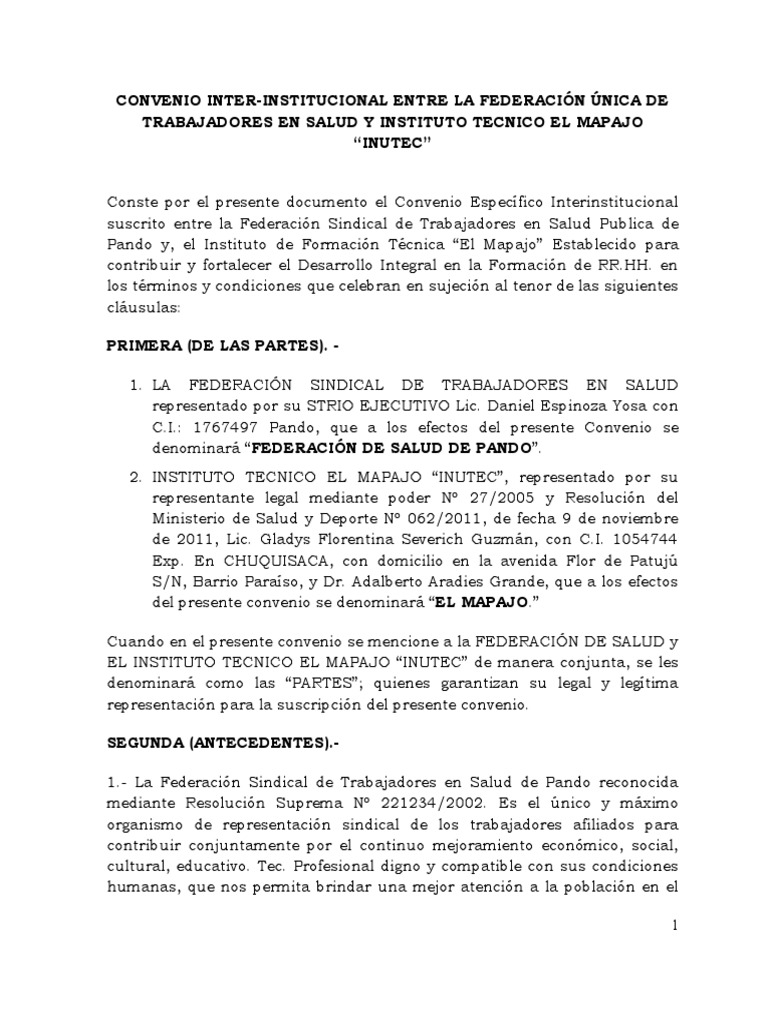 Convenio Federación de Salud | PDF