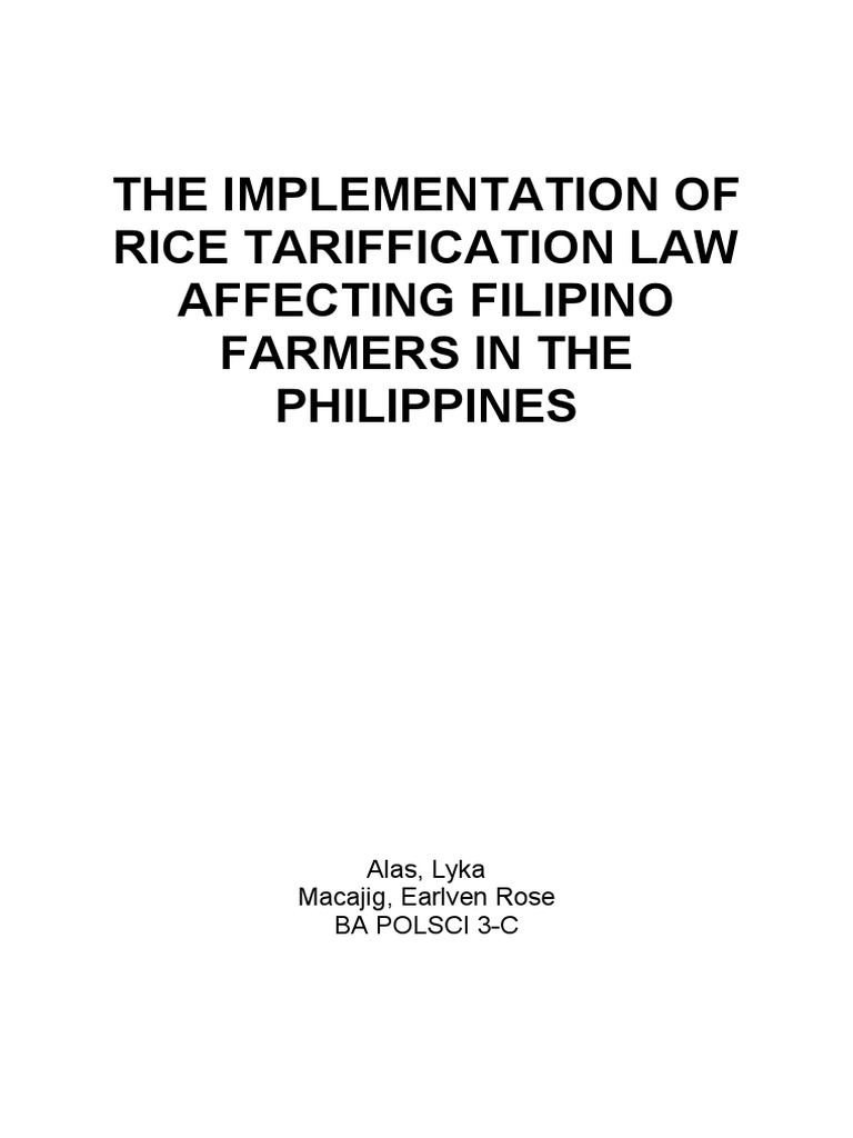 A Review of the Impacts of the Rice Tariffication Law on Filipino